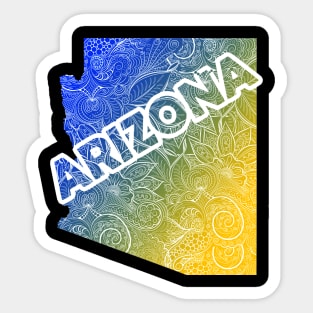 Colorful mandala art map Arizona with text in blue and yellow Sticker